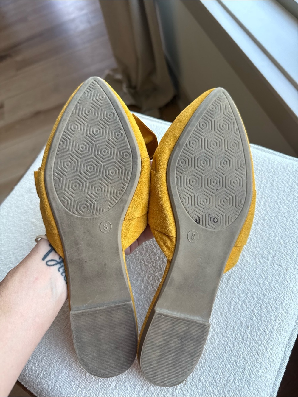 Sandalup Yellow Mustard Faux Suede Pointed Toe Bow Slip-On Mule Flats Women's 8 - Picture 5 of 5